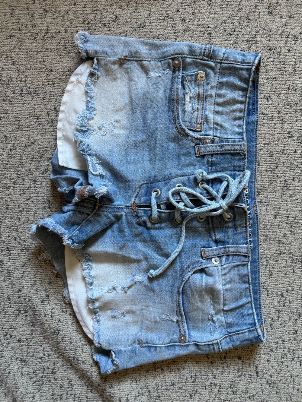American Eagle Outfitters Light Blue Distressed Lace-Up Denim Shorts
